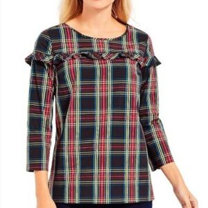 Talbots tartan plaid ruffle trim top